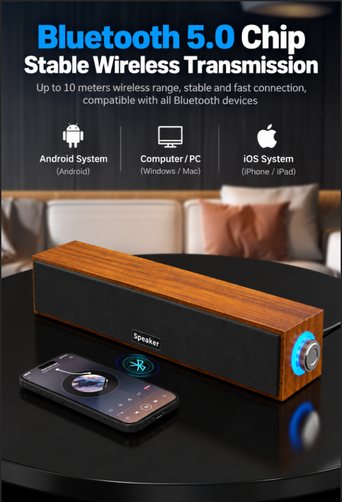 Cross-border long wired Bluetooth speaker with dual speakers, USB, computer/laptop, subwoofer soundbar desktop speaker - gambar 2
